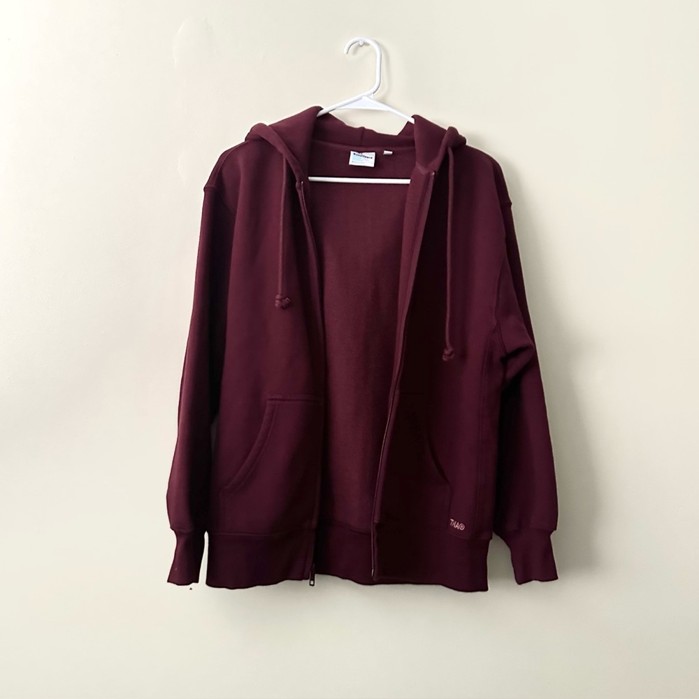Aritzia Tna BF Fit Maroon Zip-Up Hoodie